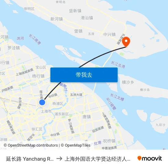 延长路 Yanchang Road to 上海外国语大学贤达经济人文学院 map