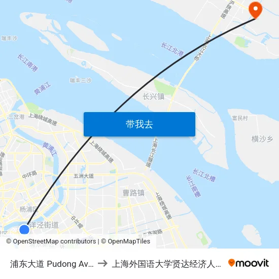浦东大道 Pudong Avenue to 上海外国语大学贤达经济人文学院 map