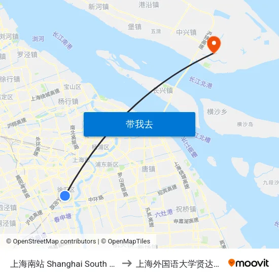 上海南站 Shanghai South Railway Station to 上海外国语大学贤达经济人文学院 map