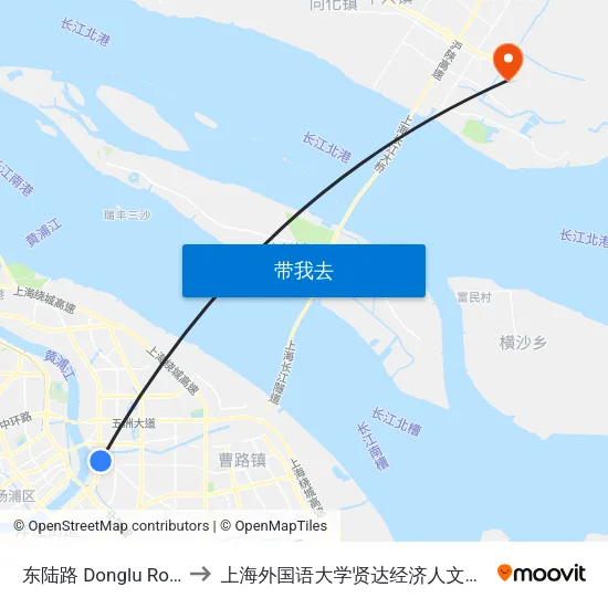 东陆路 Donglu Road to 上海外国语大学贤达经济人文学院 map