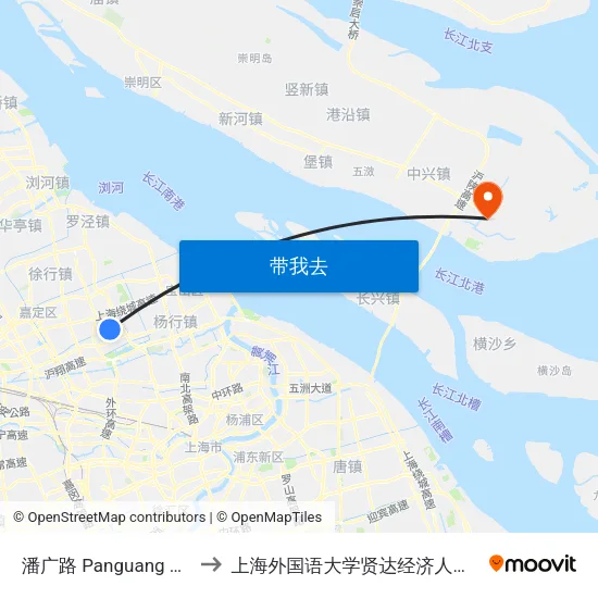 潘广路 Panguang Road to 上海外国语大学贤达经济人文学院 map