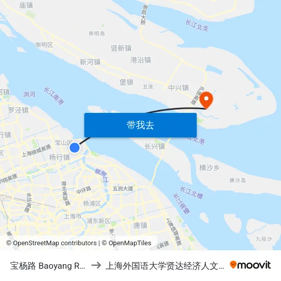 宝杨路 Baoyang Road to 上海外国语大学贤达经济人文学院 map