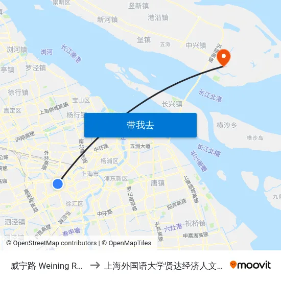 威宁路 Weining Road to 上海外国语大学贤达经济人文学院 map