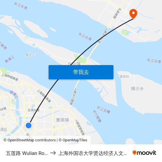 五莲路 Wulian Road to 上海外国语大学贤达经济人文学院 map