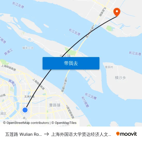 五莲路 Wulian Road to 上海外国语大学贤达经济人文学院 map
