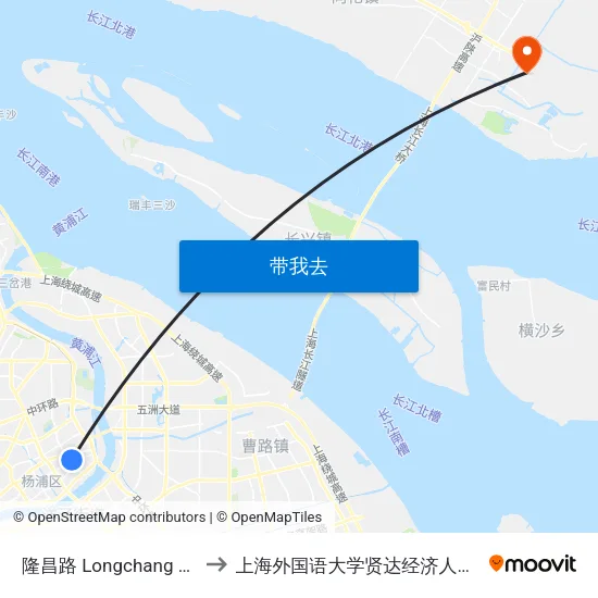 隆昌路 Longchang Road to 上海外国语大学贤达经济人文学院 map