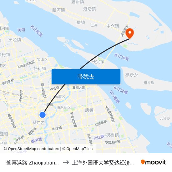肇嘉浜路 Zhaojiabang Road to 上海外国语大学贤达经济人文学院 map