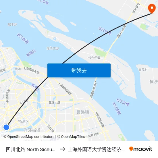 四川北路 North Sichuan Road to 上海外国语大学贤达经济人文学院 map