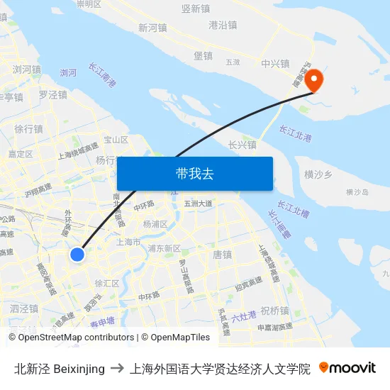 北新泾 Beixinjing to 上海外国语大学贤达经济人文学院 map