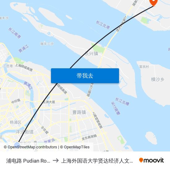 浦电路 Pudian Road to 上海外国语大学贤达经济人文学院 map