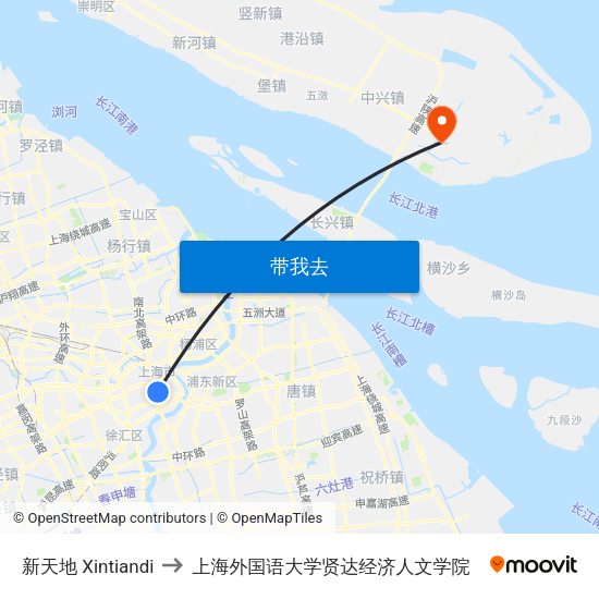 新天地 Xintiandi to 上海外国语大学贤达经济人文学院 map