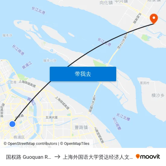 国权路 Guoquan Road to 上海外国语大学贤达经济人文学院 map