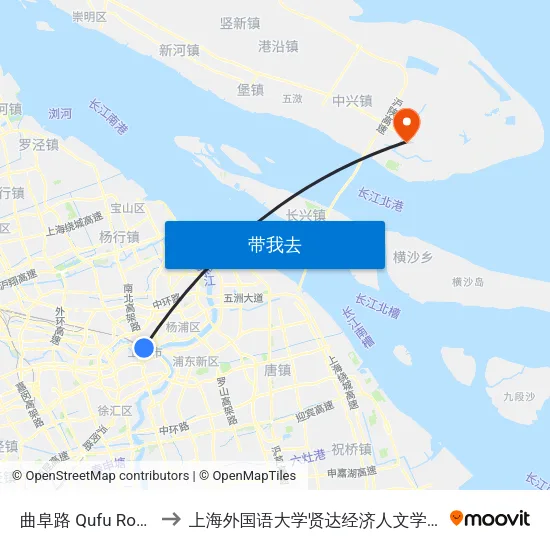 曲阜路 Qufu Road to 上海外国语大学贤达经济人文学院 map