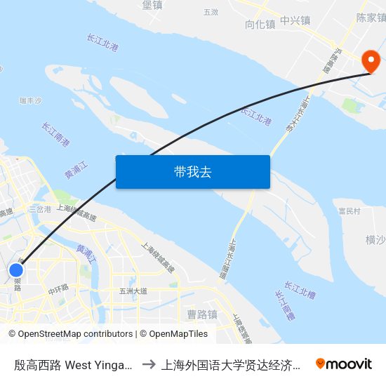 殷高西路 West Yingao Road to 上海外国语大学贤达经济人文学院 map
