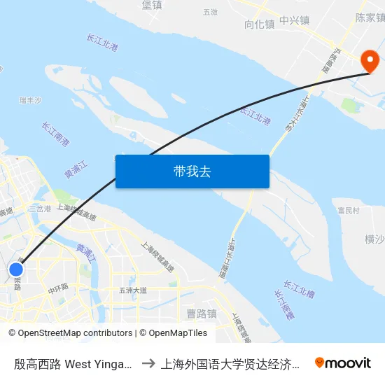 殷高西路 West Yingao Road to 上海外国语大学贤达经济人文学院 map