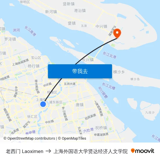 老西门 Laoximen to 上海外国语大学贤达经济人文学院 map