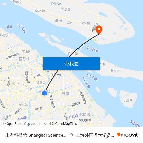 上海科技馆 Shanghai Science & Technology Museum to 上海外国语大学贤达经济人文学院 map