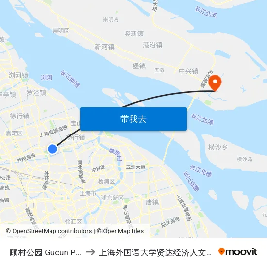 顾村公园 Gucun Park to 上海外国语大学贤达经济人文学院 map