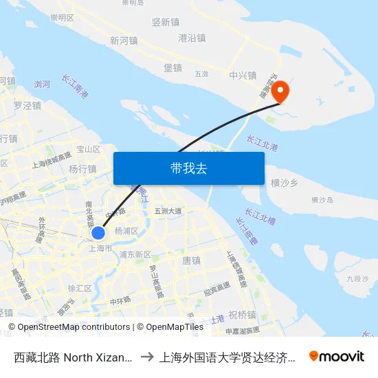 西藏北路 North Xizang Road to 上海外国语大学贤达经济人文学院 map
