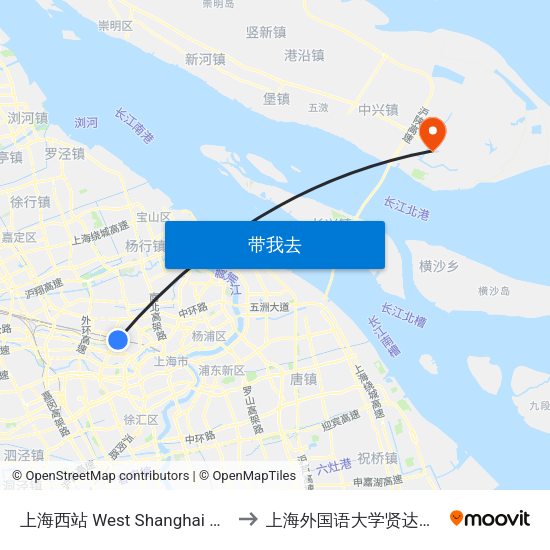 上海西站 West Shanghai Railway Station to 上海外国语大学贤达经济人文学院 map