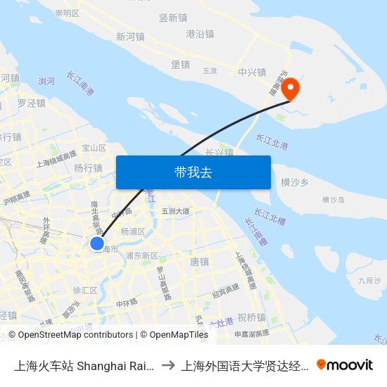 上海火车站 Shanghai Railway Station to 上海外国语大学贤达经济人文学院 map