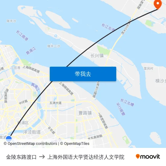 金陵东路渡口 to 上海外国语大学贤达经济人文学院 map