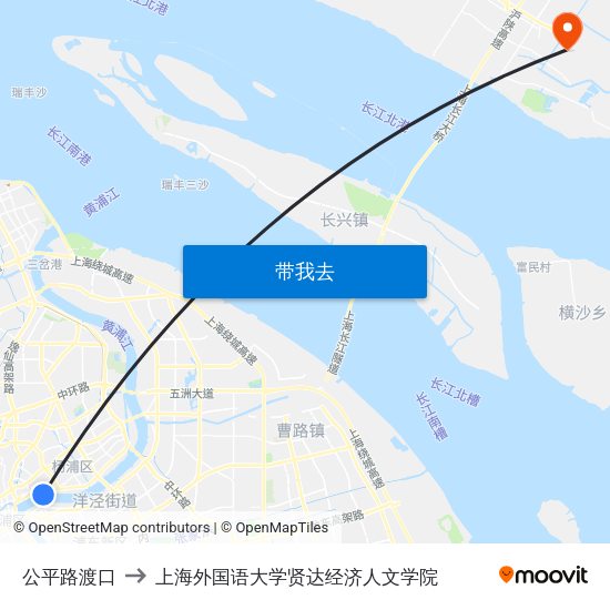 公平路渡口 to 上海外国语大学贤达经济人文学院 map