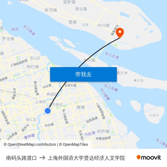 南码头路渡口 to 上海外国语大学贤达经济人文学院 map