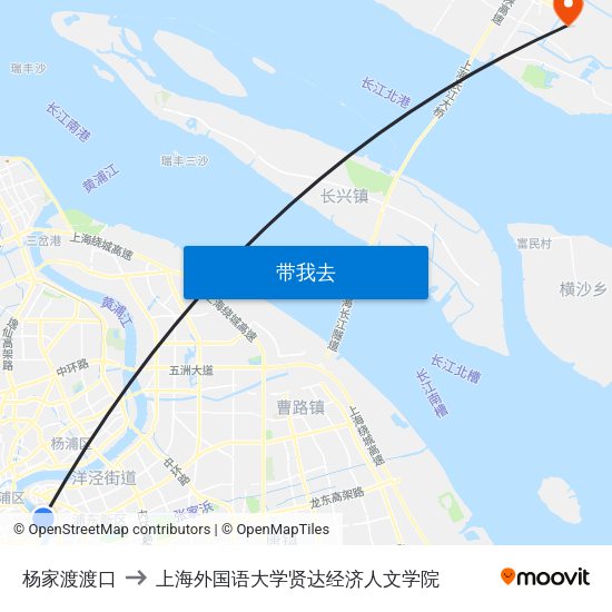 杨家渡渡口 to 上海外国语大学贤达经济人文学院 map