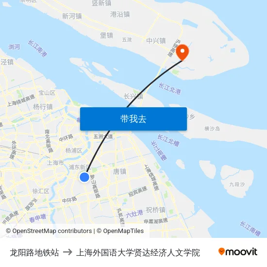 龙阳路地铁站 to 上海外国语大学贤达经济人文学院 map