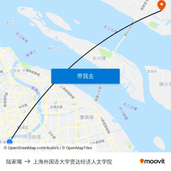 陆家嘴 to 上海外国语大学贤达经济人文学院 map