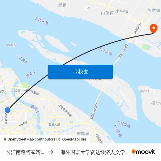 长江南路何家湾路 to 上海外国语大学贤达经济人文学院 map