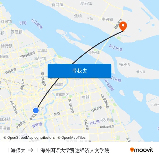 上海师大 to 上海外国语大学贤达经济人文学院 map
