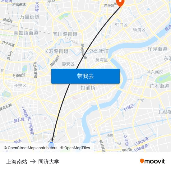 上海南站 to 同济大学 map