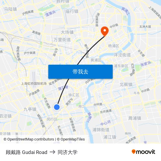 顾戴路 Gudai Road to 同济大学 map