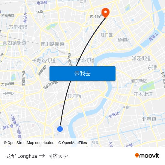 龙华 Longhua to 同济大学 map