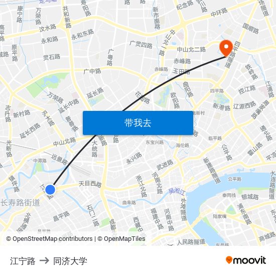 江宁路 to 同济大学 map