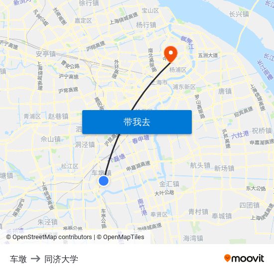 车墩 to 同济大学 map