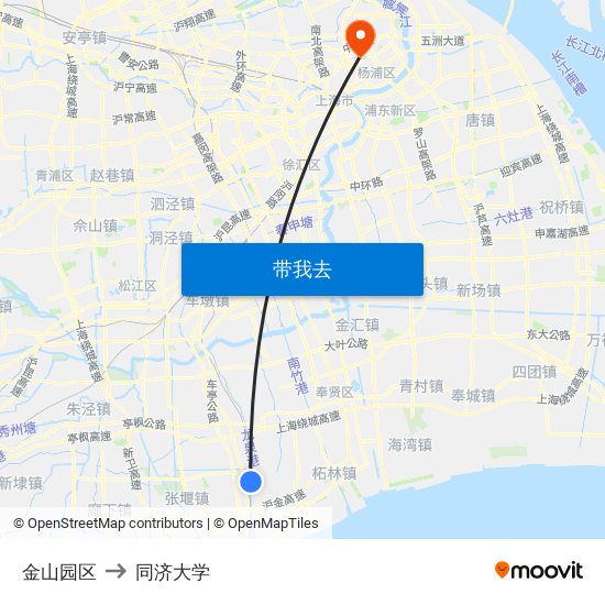 金山园区 to 同济大学 map