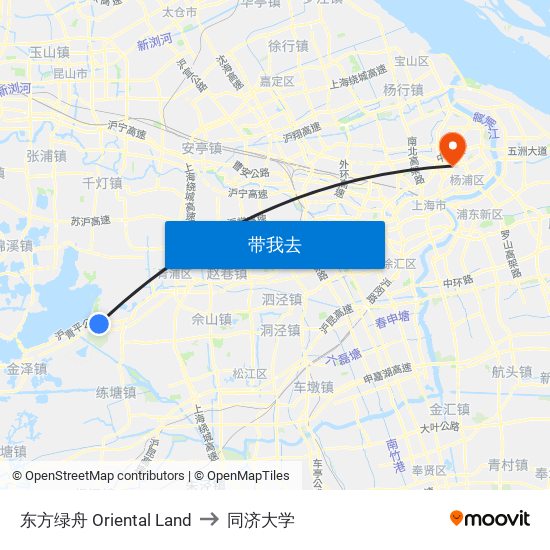 东方绿舟 Oriental Land to 同济大学 map