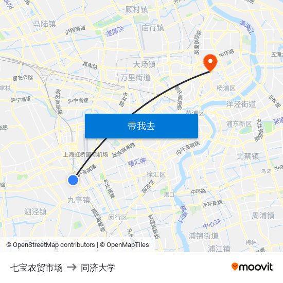 七宝农贸市场 to 同济大学 map