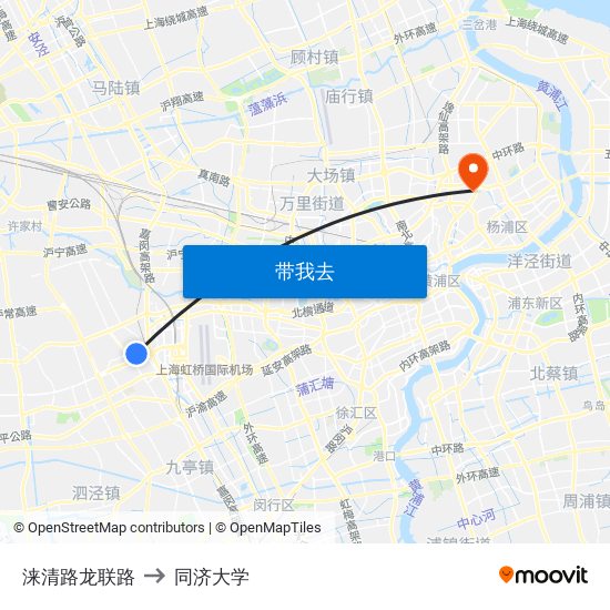 涞清路龙联路 to 同济大学 map