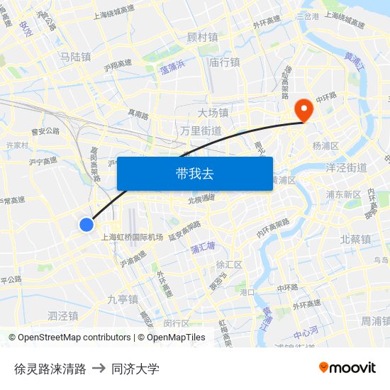 徐灵路涞清路 to 同济大学 map