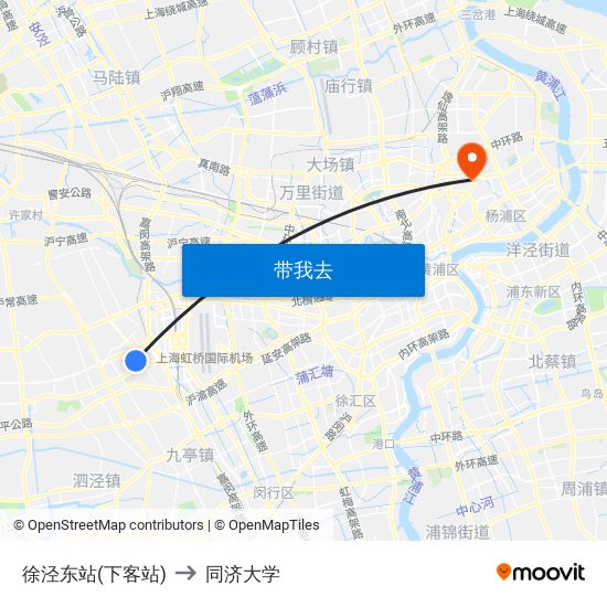 徐泾东站(下客站) to 同济大学 map