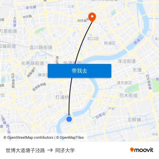 世博大道塘子泾路 to 同济大学 map