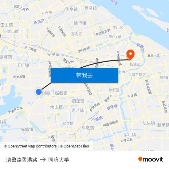 漕盈路盈港路 to 同济大学 map