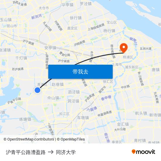 沪青平公路漕盈路 to 同济大学 map