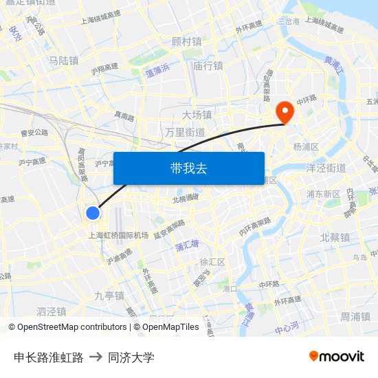 申长路淮虹路 to 同济大学 map