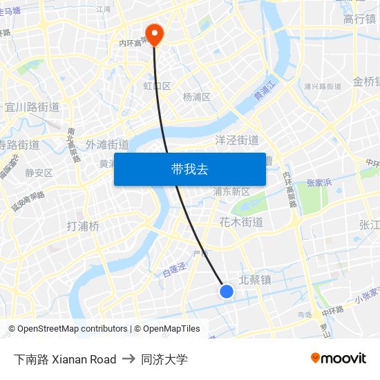 下南路 Xianan Road to 同济大学 map