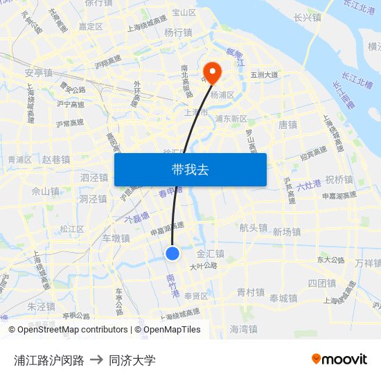 浦江路沪闵路 to 同济大学 map